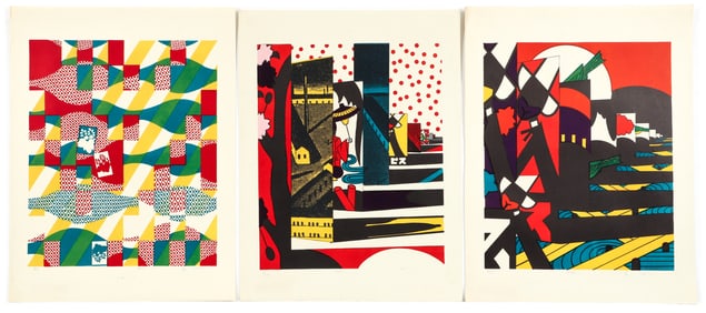 3 Kuniichi Shima 1969 Japanese Pop orig lithographs bright colors