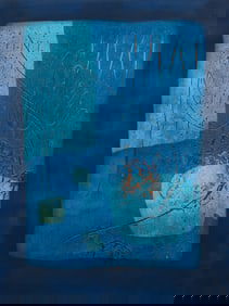 Hiroyuki Tajima 1967 abstract color woodcut, My Old Home A