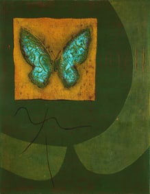 Hiroyuki Tajima 1968 abstract color woodcut, Living Up Country A