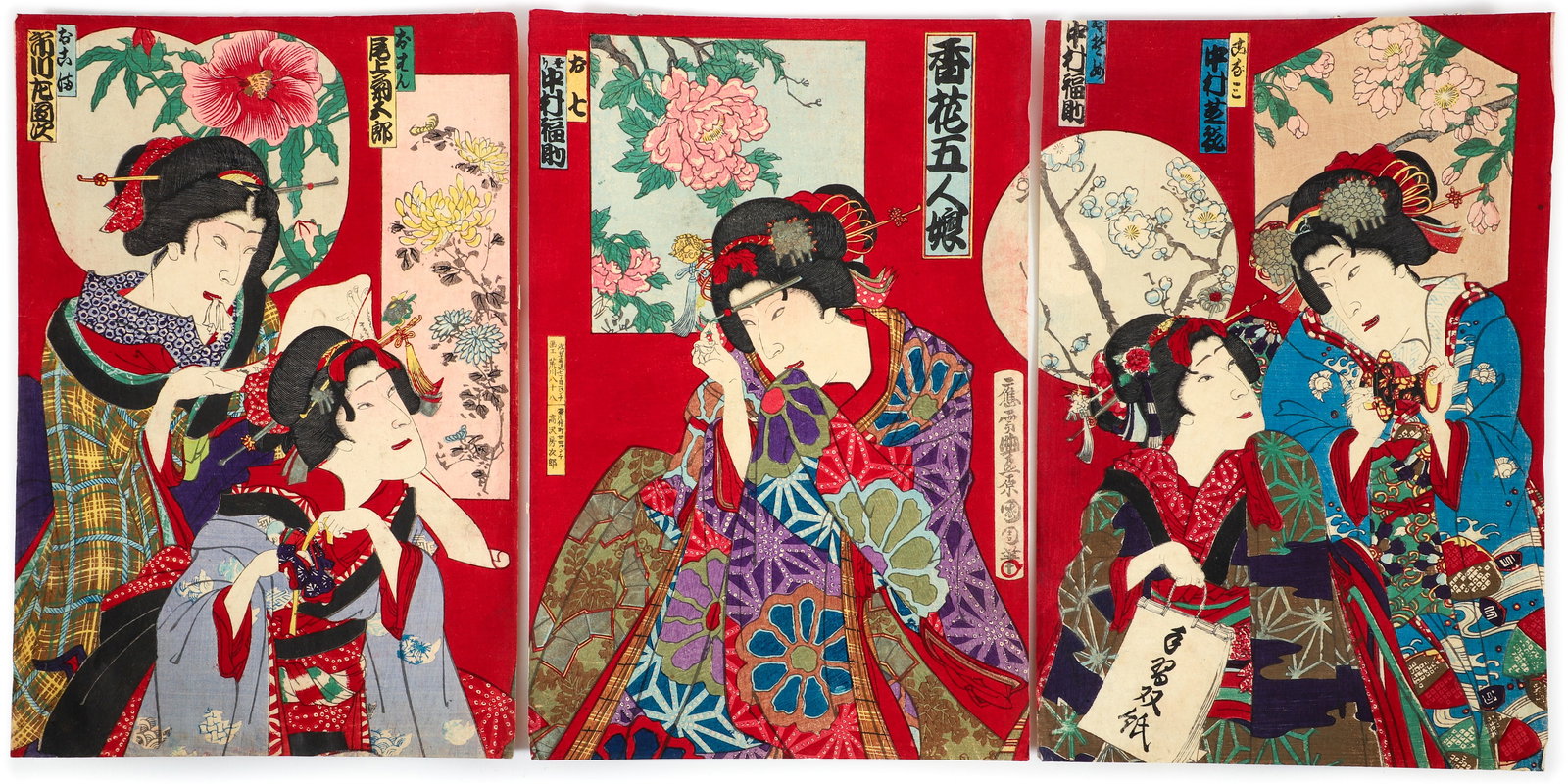 Kunichika Ukiyo-e Triptych Daughters of Flowers and Incense (1 of 5)