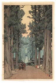 Hiroshi Yoshida color woodcut Cryptomeria Avenue