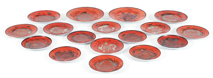 16 piece Antique Japanese Meiji Eiraku Dragon Porcelain