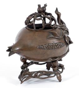 Chinese cast bronze Pomegranate shaped censor