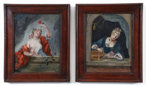 Pair of 18th century Eglomise Reverse Glass Paintings