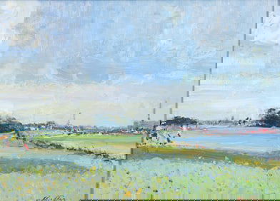 Geoffrey Chatten On the Links Gorleston Oil on Board