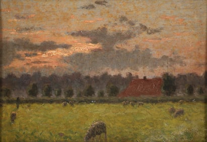 Tonalist oil Landscape with Grazing Sheep
