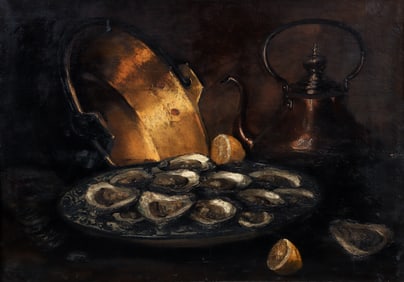 Late 19th century Oysters with Lemons Still Life Oil on Canvas