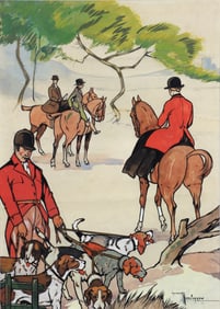 Gaston Marechaux 1930s Hunt Scene gouache