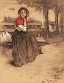 Spero drawing and gouache The Pensive Country Girl