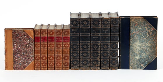 Antique leather book sets, 12 volumes, Dumas and Burns
