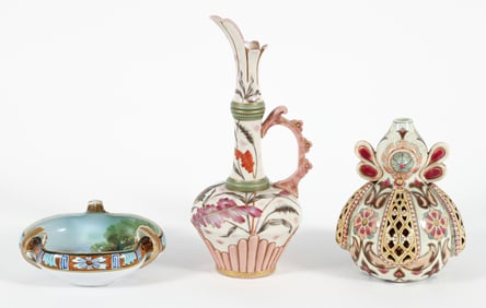 Rudolstadt Ewer, Noritake Nippon Dish, Zsolnay Pecs Vase