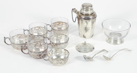 10 American Sterling Silver Pcs, Overlay Chased Teacups