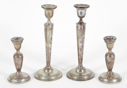 Lot of 4 Weighted Sterling Candlesticks, Ellmore Silver Co., Crosby