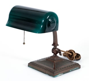 Verdelite Green Bankers Lamp Shade with bronze base