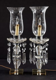 Pair of Hurricane Shade Luster Mantle Lamps