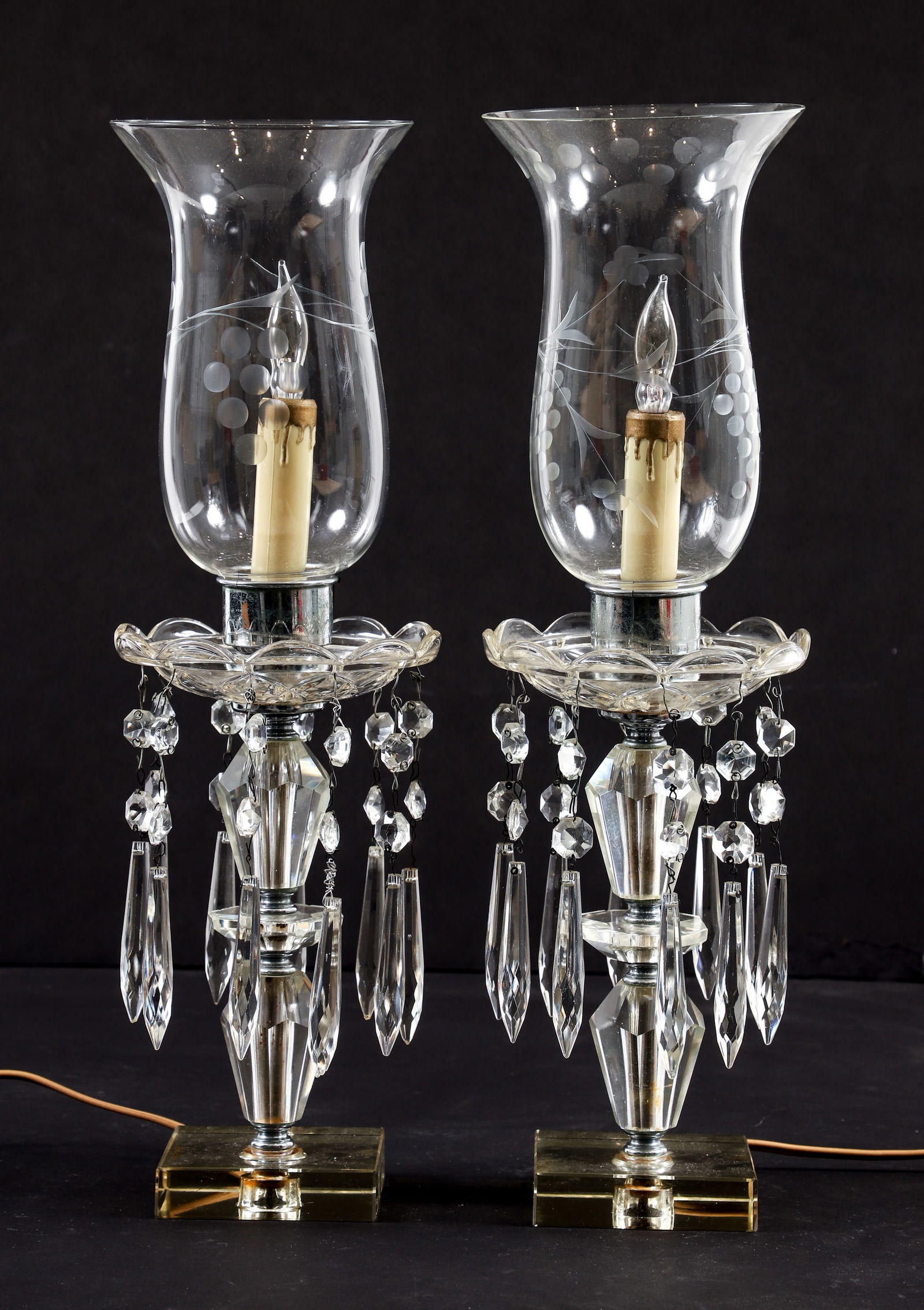 Pair of Hurricane Shade Luster Mantle Lamps (1 of 4)