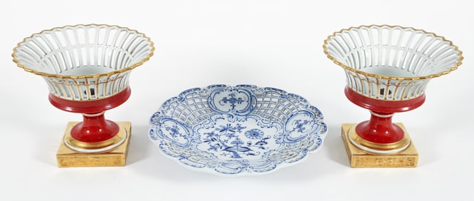 3 Pc. Reticulated Porcelain, Colln Meissen, Portuguese