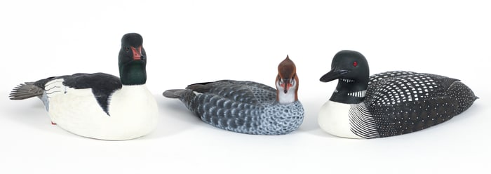 3 Chris Murray Duck decoys, 2 Mergansers and Loon