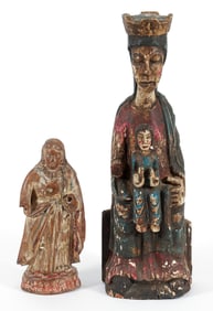 2 Carved Polychrome Wooden Madonna Figures