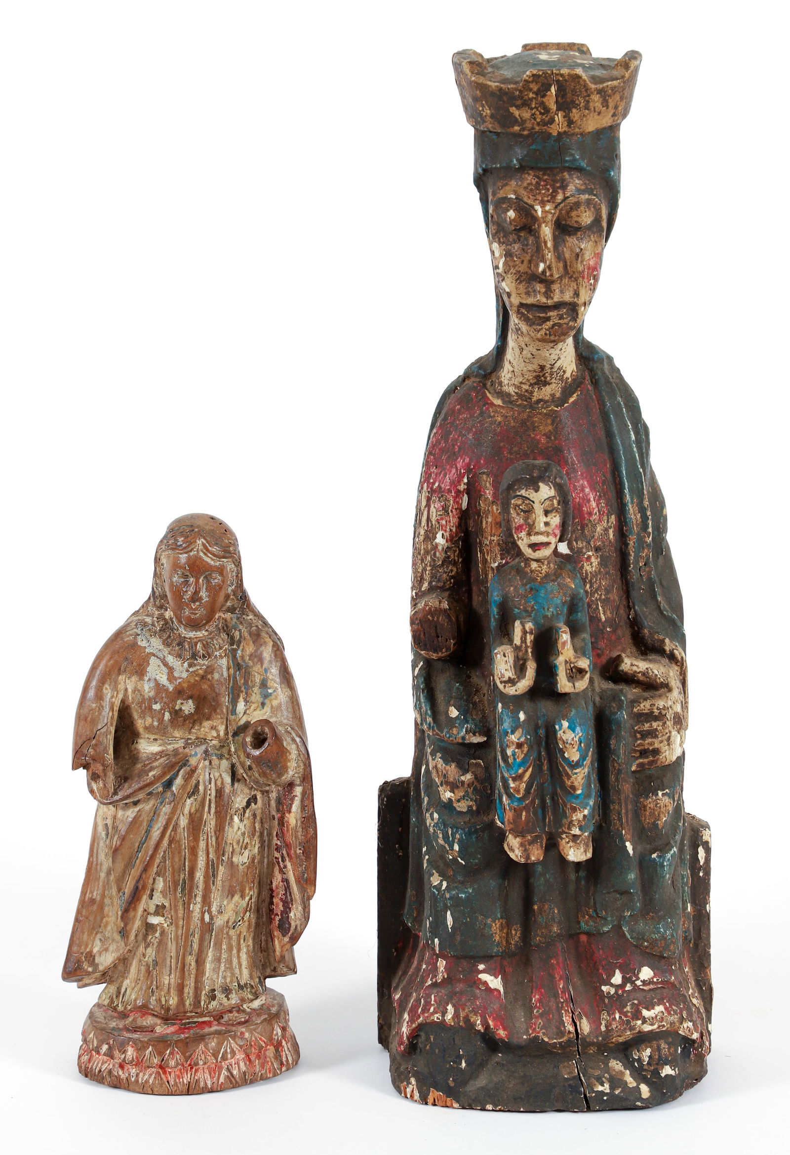 2 Carved Polychrome Wooden Madonna Figures (1 of 4)