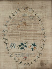 1805 Sampler by Sarah Hannah Leas