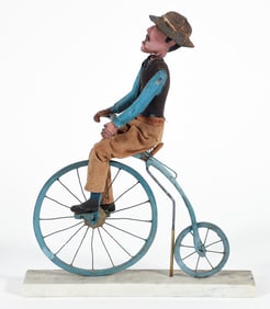 Antique Folk Art Cyclist on Penny Farthing Bicycle