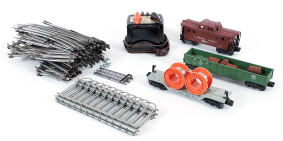 Collection of Lionel O Gauge Pc. Tracks, Cars, Transformer