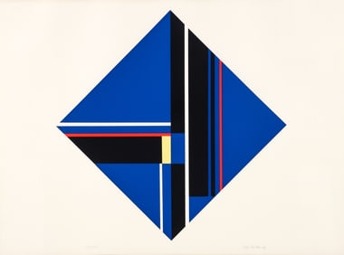Ilya Bolotowsky Serigraph on Paper Blue Diamond 1979