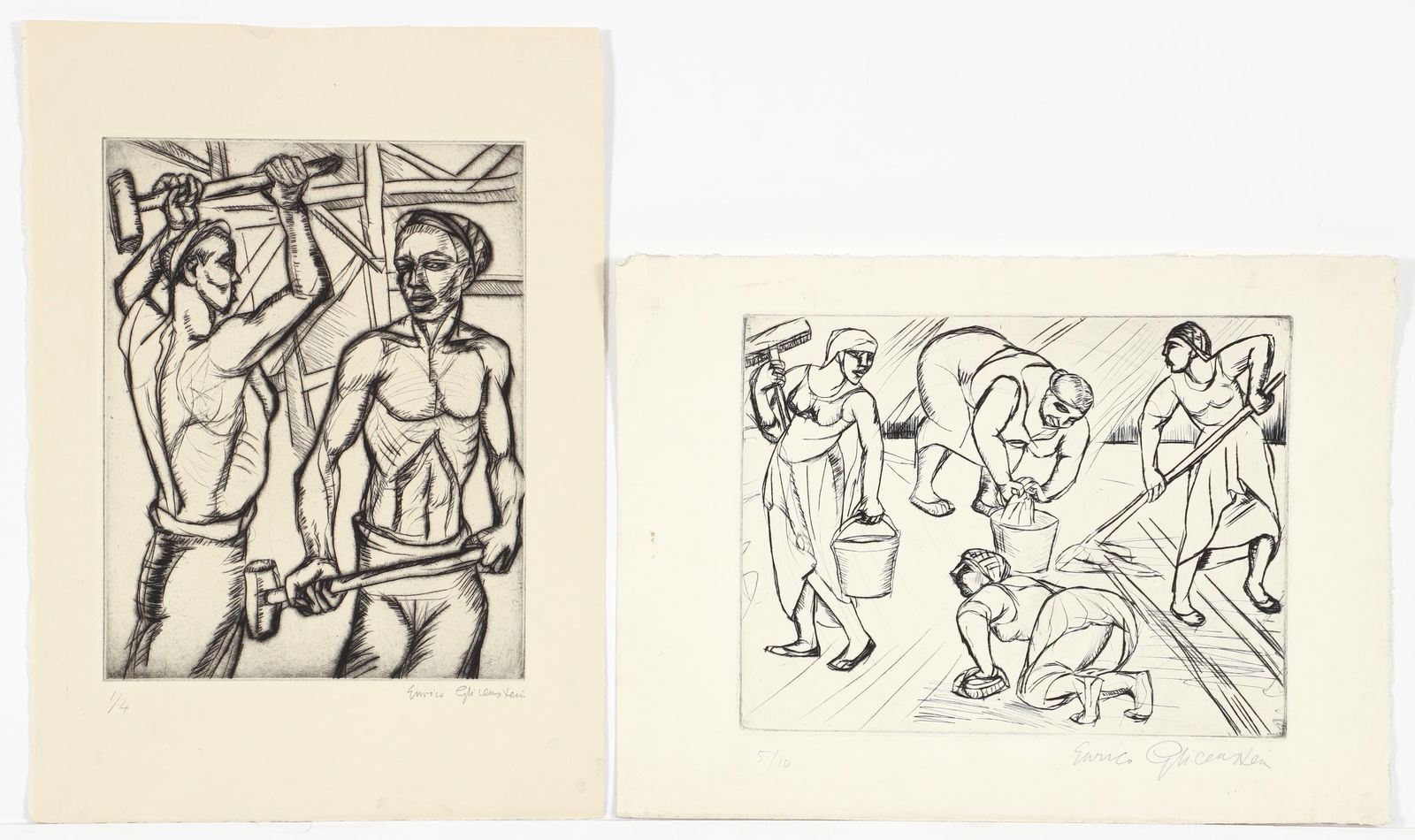Enrico Glicenstein Pair of WPA Era Etchings NYC Workers (1 of 6)