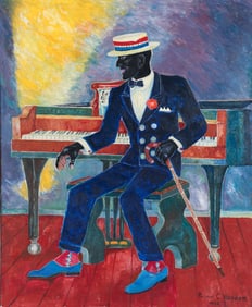 Palmer C. Hayden 1968 oil Performer Seated at a Piano
