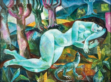 Gyorgy Marczell Allegorical Nude 1974 Oil on Canvas