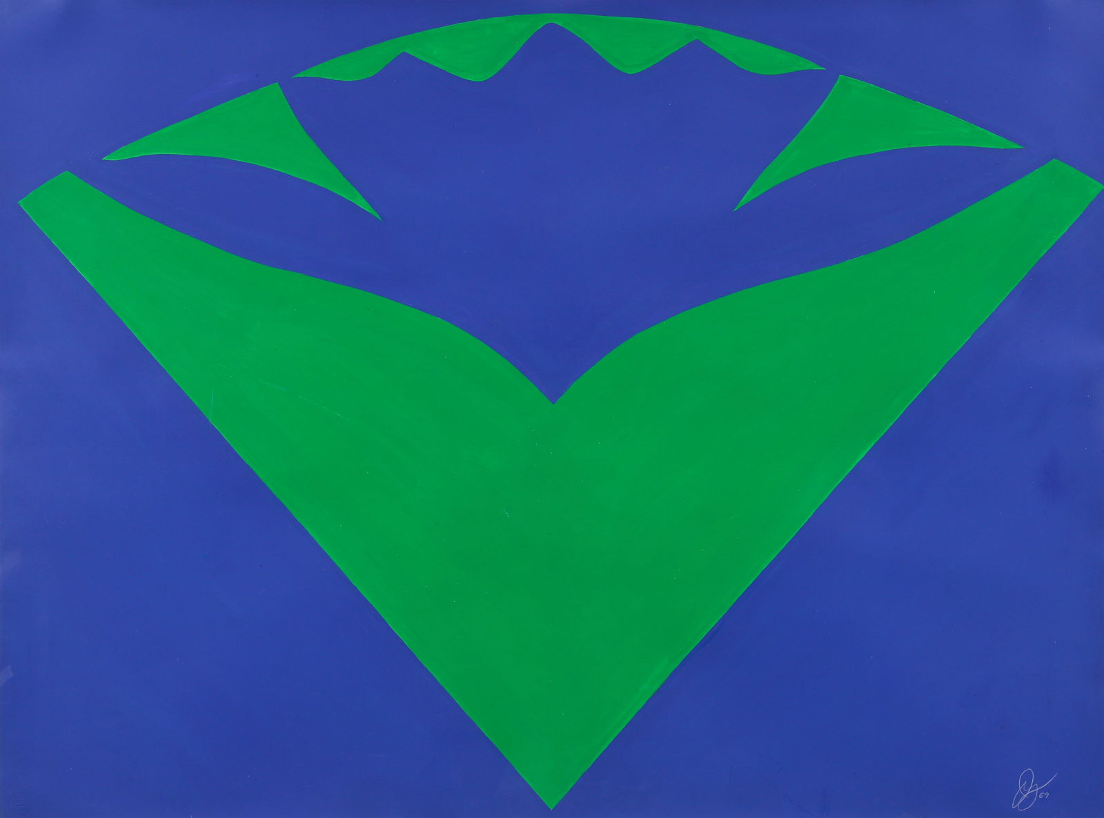 Jack Youngerman Green Warm Blue Gouache Painting 1969: Youngerman, Jack (American, 1926-2020), Green Warm Blue, 1969, gouache on Strathmore paper, signed and dated lower right, 29.5 x 39.75 inches, floated in a metal frame 33 x 43 inches. Provenance: The