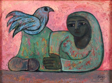Kamal Youssef Woman and Bird 1989 Oil on Panel