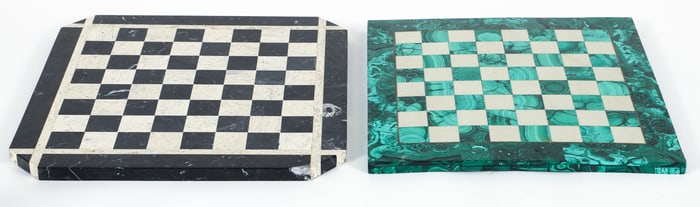 2 Marbled Chess Boards, Malachite and Travertine