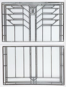 Pair of Frank Lloyd Wright Foundation leaded glass windows