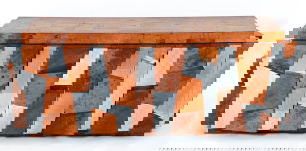 Paul Evans for Directional Faceted 300 Series Cabinet: Paul Evans (1931-1987) for Directional, Faceted 300 Series cabinet, American, c. 1970. Faceted chrome plated steel and maple burl wood elements cover the front and sides. Patchwork burl wood veneer co