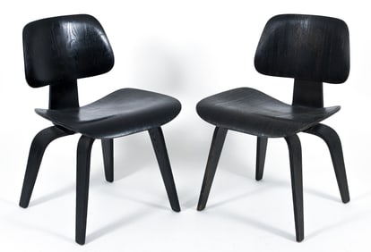 Pair of Eames for Herman Miller DCW Ebonized Lounge Chairs