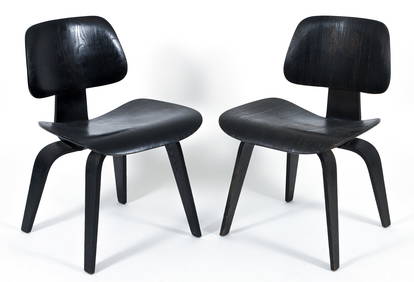 Pair of Eames for Herman Miller DCW Ebonized Lounge Chairs (1 of 4)