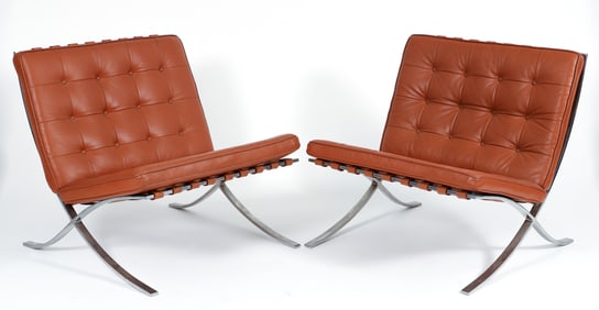 Pair After Mies Van der Rohe Barcelona Style Chairs