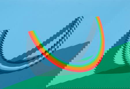 Patrick Hughes Rest of the Rainbow 1981 Screenprint Signed: Hughes, Patrick (British, b.1939), Rest of the Rainbow, 1981, screenprint on BFK Rives wove paper, signed, dated, titled and numbered 184/225 in pencil to lower margin, image size 16.25 x 24 inches, f