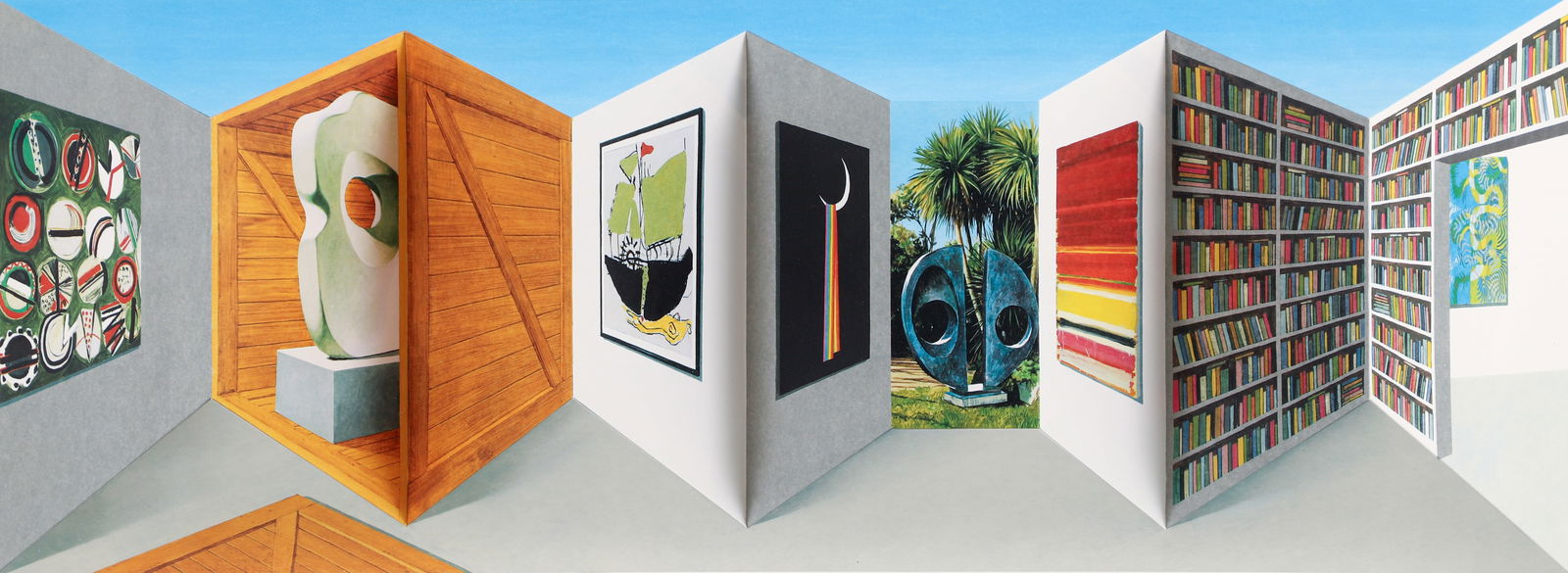 Patrick Hughes St. Ives 3D Multiple with Hand Coloring: Hughes, Patrick (British, b.1939), St. Ives, 2007, 3D lithograph with hand coloring, signed and numbered 15/45 at the lower edge, in the original Plexi shadow box frame 17 x 37.5 x 7 inches. Published