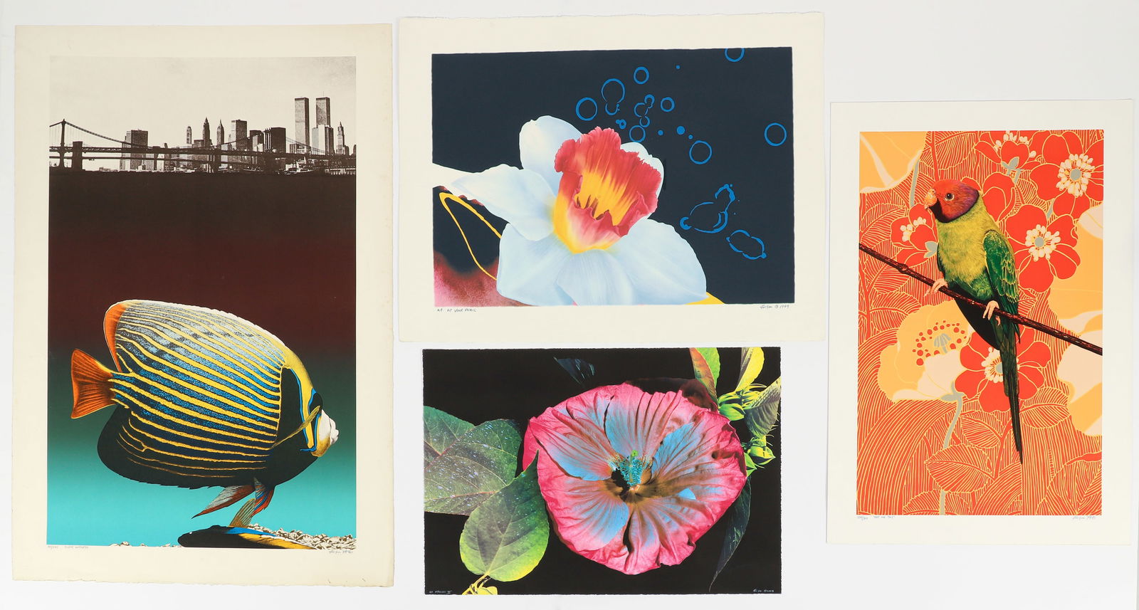 Lot of 4 Signed Lithographs by Michael Knigin: Knigin, Michael (American, 1942-2011), Group of 4 prints, from different periods of the artist's career: Silent Witness, 1978; Not Me Boy, 1979; At Your Peril, 1999; Hibiscus, 2007; all color lithogra