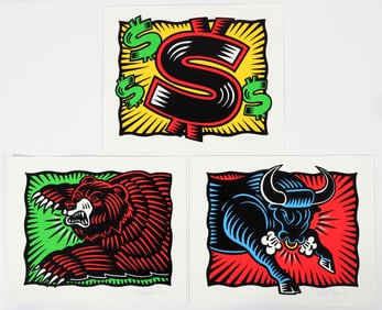 Burton Morris Herd on the Street Portfolio of 3 Signed Screenprints