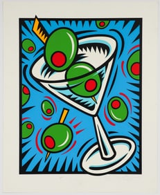 Burton Morris Martini Screenprint with Olive Drawing
