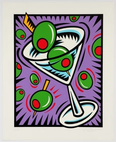 Burton Morris Martini Screenprint with Olive Drawing