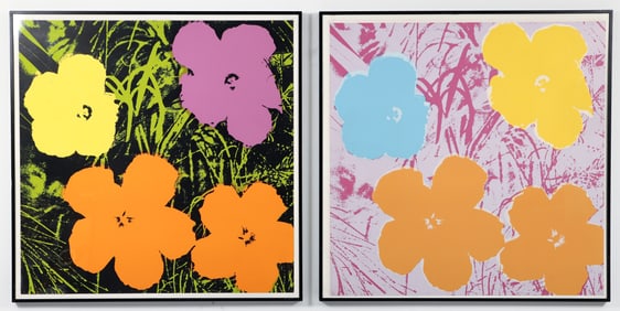 Pair of Sunday B. Morning edition screenprint Flowers after Warhol