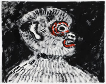 Paul Binai Portrait in Black and Red Work on Paper