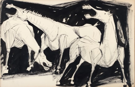 Virgil Cantini Guernica Horses Ink on Paper