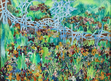 Janice Colker Watercolor and Collage Lily Garden Painting