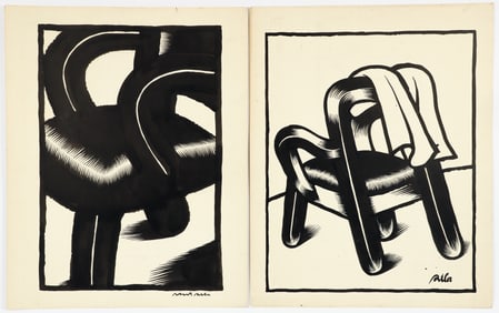 Bob Patla Pair of Ink Drawings of a Chair